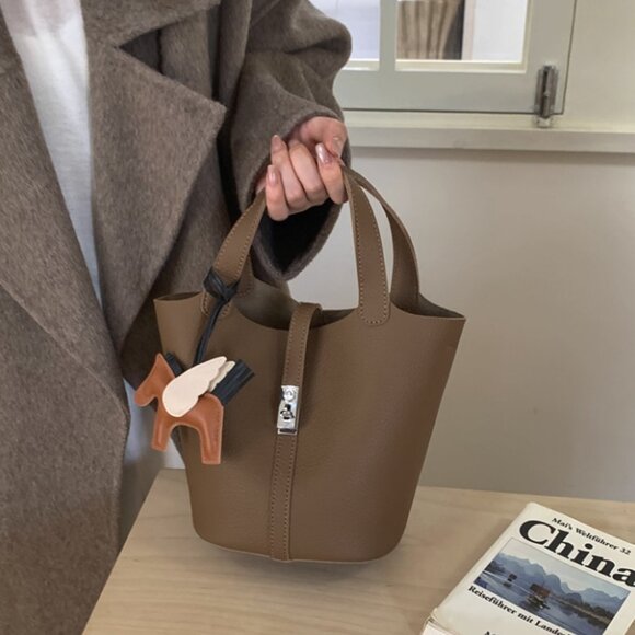 Chic Taupe Mini Picotin Style Handbag - Picture 3 of 8